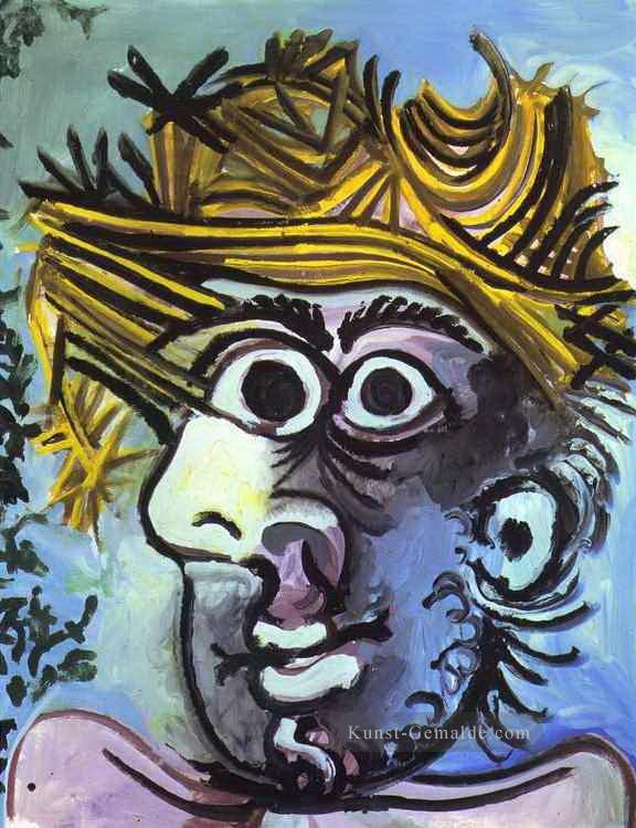 Tete d Man au chapeau paille 1971 kubist Pablo Picasso Ölgemälde